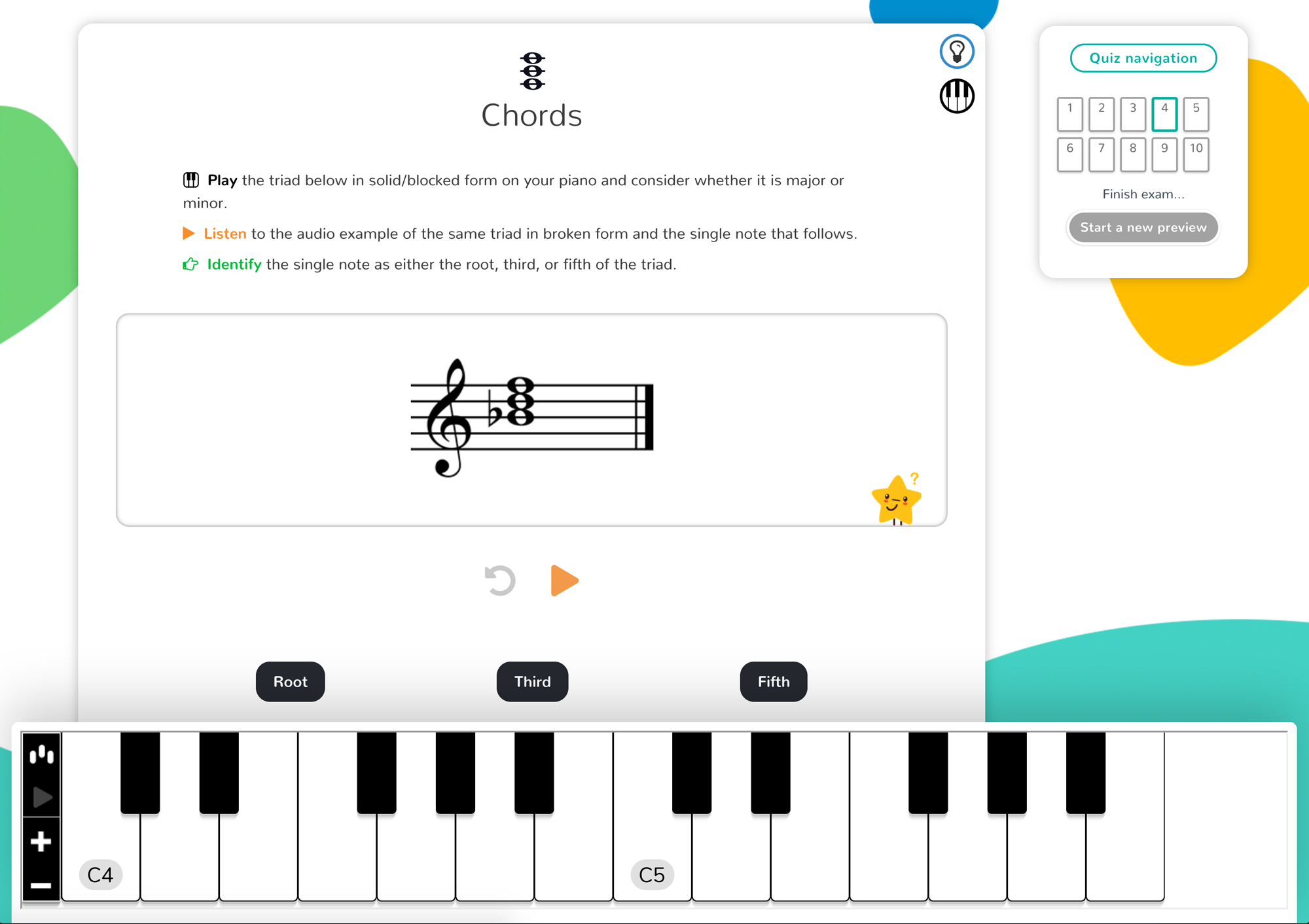 Playback question with interactive piano.